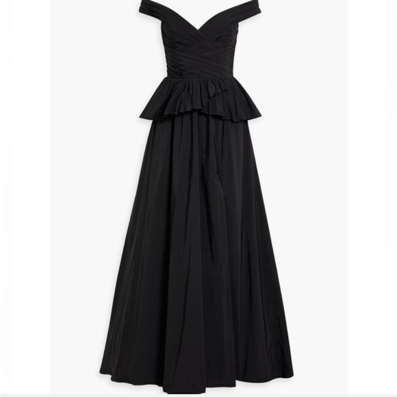 Marchesa Notte off the shoulder pleated ruffled taffeta gown - Picture 1 of 6